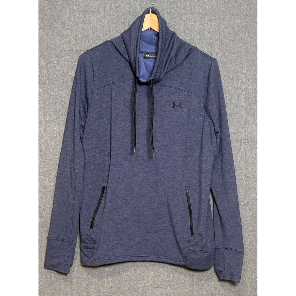 Under Armour Womens Blue Heathered Funnel Neck Pullover Sweatshirt Large‎ Loose